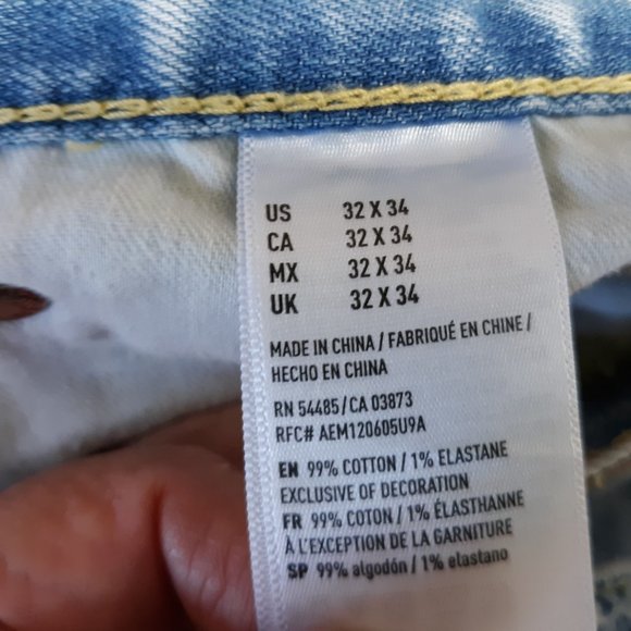 American Eagle Men's Flex Skinny Jeans Size 32x34 Distressed Light Wash Raw Hem - Picture 16 of 16